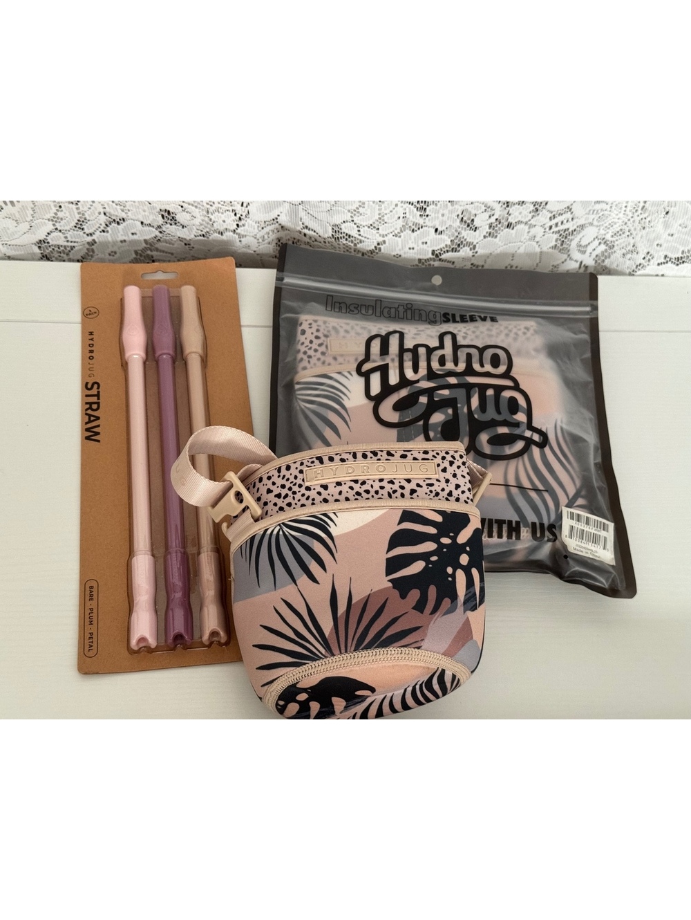 HydroJug Mini & XL Insulating Sleeves + 3 Pack Straws Tropical Bundle New